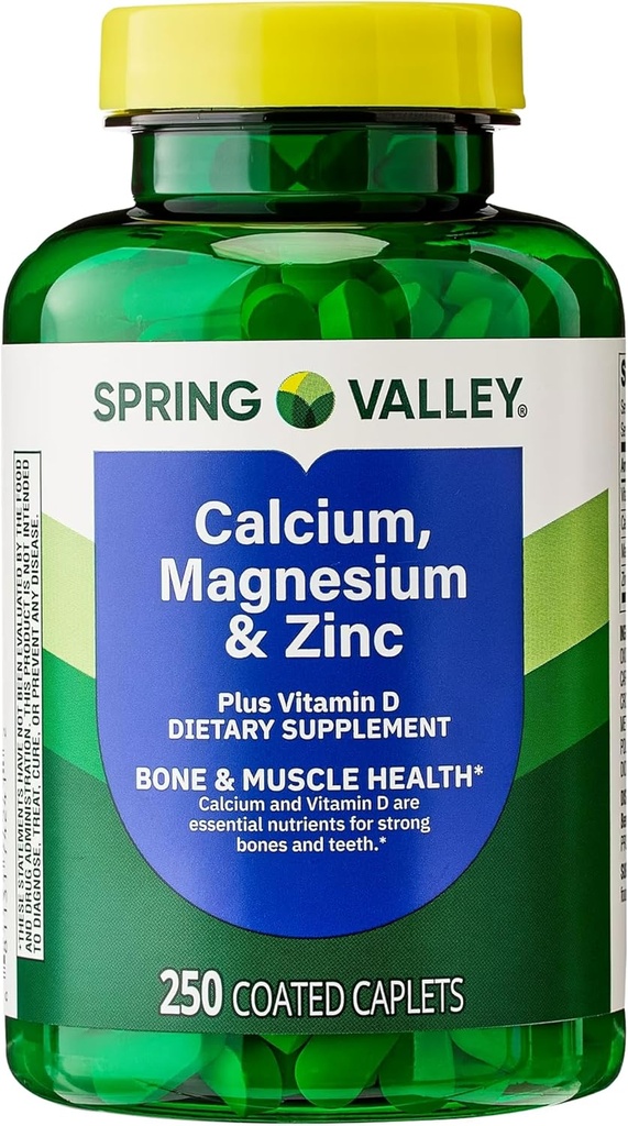 Kalcijs, magnijs, cinks un D3 vitamīns. Pavasara ielejas kalcija magnijs ar Plus vitamīns D3 Caplets Diētiskais papildinājums, 250 Skaita bariņš ar Luall ir 45 Diabēts Dekodēts
