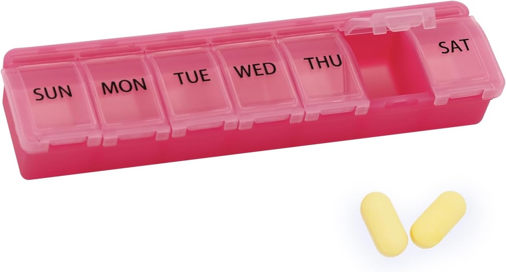 Silicone Weekly Pill Organizators 7 Day Pill Box Medicine Box Daily Artrīts-Draudzīgi, Large Medicine Case Compact Travel Pill Container for Pill,Vitamin & Fish Oil (Rozā)