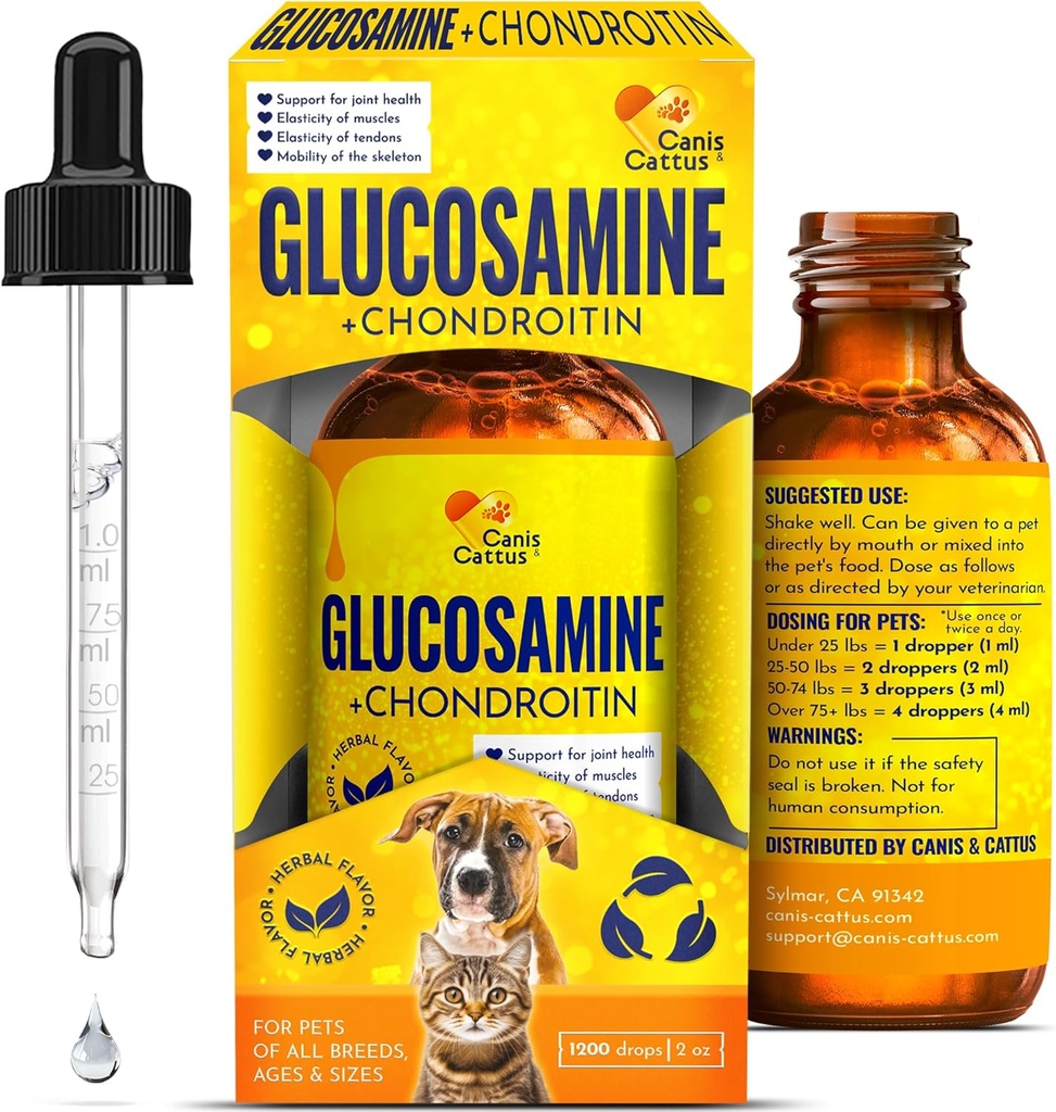 Glikozamīns kaķiem; Suņu locītavu šķidruma papildinājums; Kaķu locītavu papildinājums; Glikozamīns suņiem; šķidrs; Augu flavor; 2 Oz