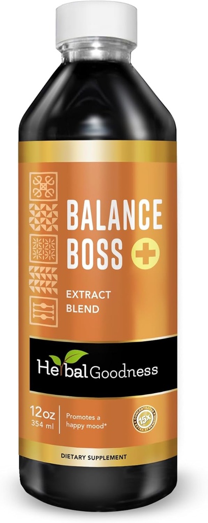 Herbal Goodness Happy Mood Support Pielikums - St Johns Worth Veicina Relaksāciju un mierīgumu, Rhodiola Rosea Balance Boss 12 Fl.oz