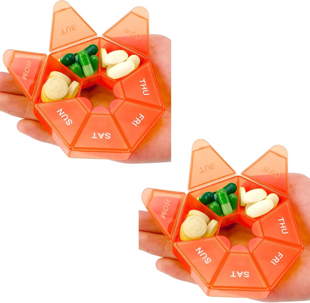 Pillu organizētājs, 2 Pack Pill Box, Maza izmēra tabletes Case, Medicīna Organizatori 1 Laiks dienā, Nedēļas tabletes Konteiners, Turētājs, Dienas medicīna Organizators Ceļot 7 diena(Orange)