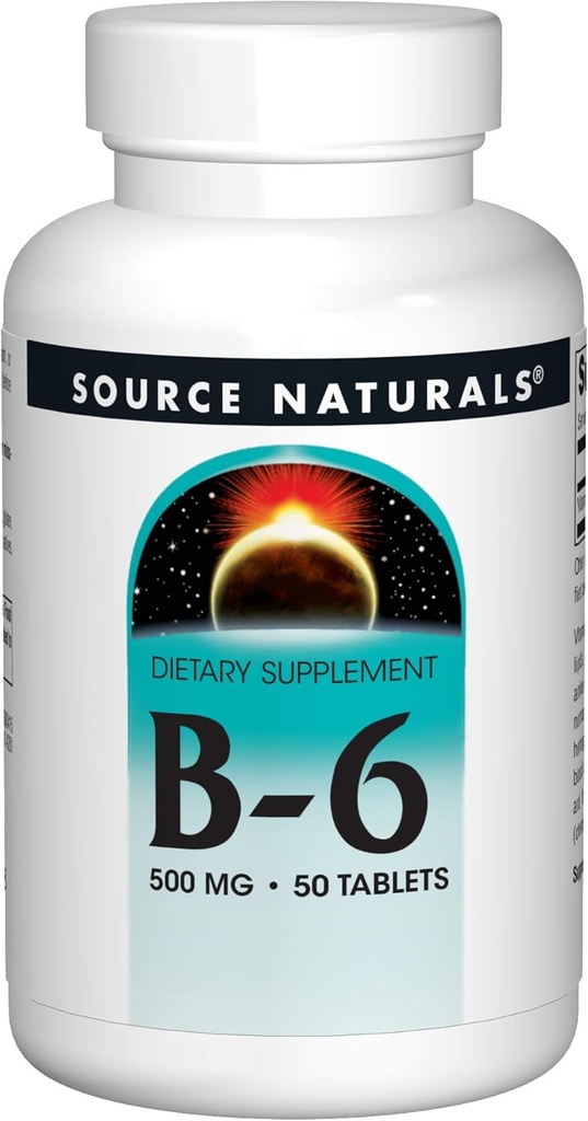 Avots Naturals B-6 vitamīns, 500 mg Imūnsistēmas atbalsts - 50 tabletes