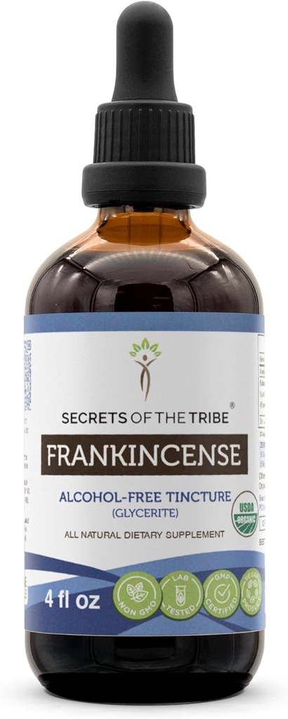 Frankincense USDA Organisks - bez alkohola ekstrakts, augstas skābes augu pilieni, Imūnsistēma, Pozitīva Mood - Izgatavots no 100% Certified Organic Frankincense (Boswellia Rezin) Žāvēts Sveķi (4 oz)