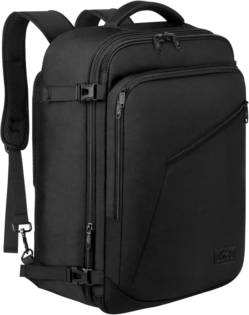 MATEIN veikt mugursomu, Extra large Travel Backpack Expandable Lidmašīna apstiprināta Weekender Bag vīriešiem un sievietēm, Ūdensizturīgs Viegls Daypack lidojumam 40L, Black