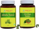 HERBAL HILLS Alfalfa tabletes un Moringa Leaf tablešu iepakojums ar 2 Combo