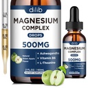 Trīskāršs magnija kompleksa papildinājums-magnija glicināts, citrāts, malāta šķidrums pilieni 500mg ar Ashwagandha, L-Teanīns, B6 Calm, Stress Relief, Miega, Muskuļu atbalsts-Zaļš ābolu Flavor