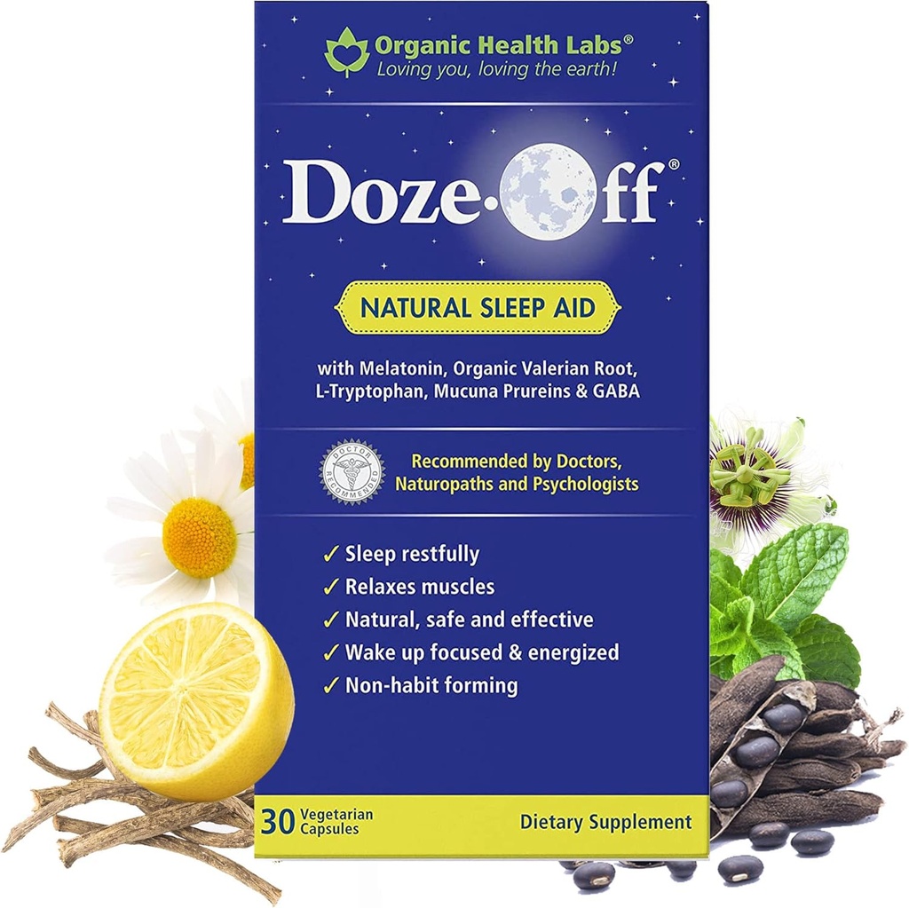 Organic Health Labs Doze-Off Dabiskais Miega Palīglīdzeklis, 30 Veggie Kapsulas