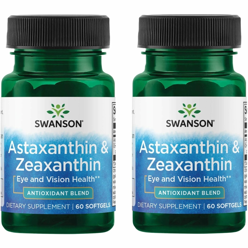 Swanson Astaksantīns & Zeaxanthin Acu veselības papildinājums Screen- Heavy Professionals pacientiem ar 4 mg astaksantīna un 4 mg OmniXan Zeaxanthin (60 Softgels, 2 iepakojums)