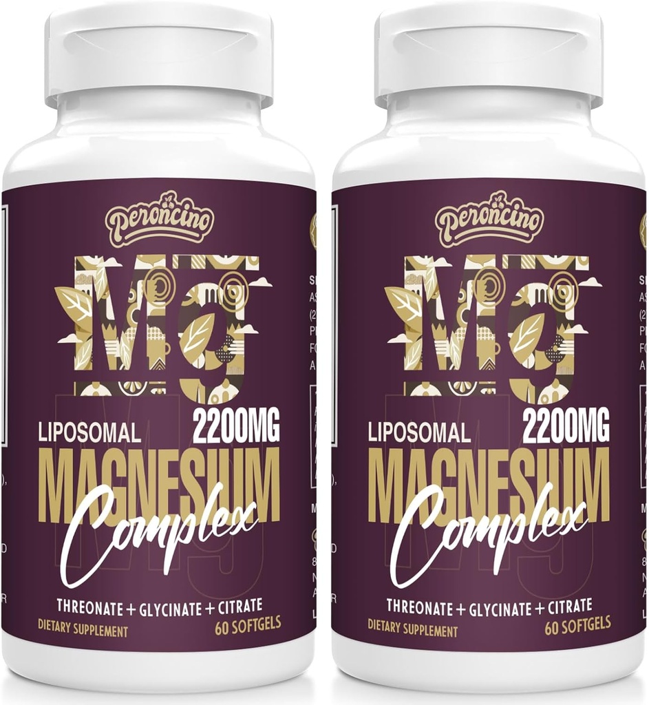 Liposomāls magnija komplekss 2200MG Softgels, Magnija treonāts, magnija glicināts, magnija citrāts, trīs vienā papildinājumā, bez lipekļa, 60 softgeli (120 grādos (2. iepakojumā))