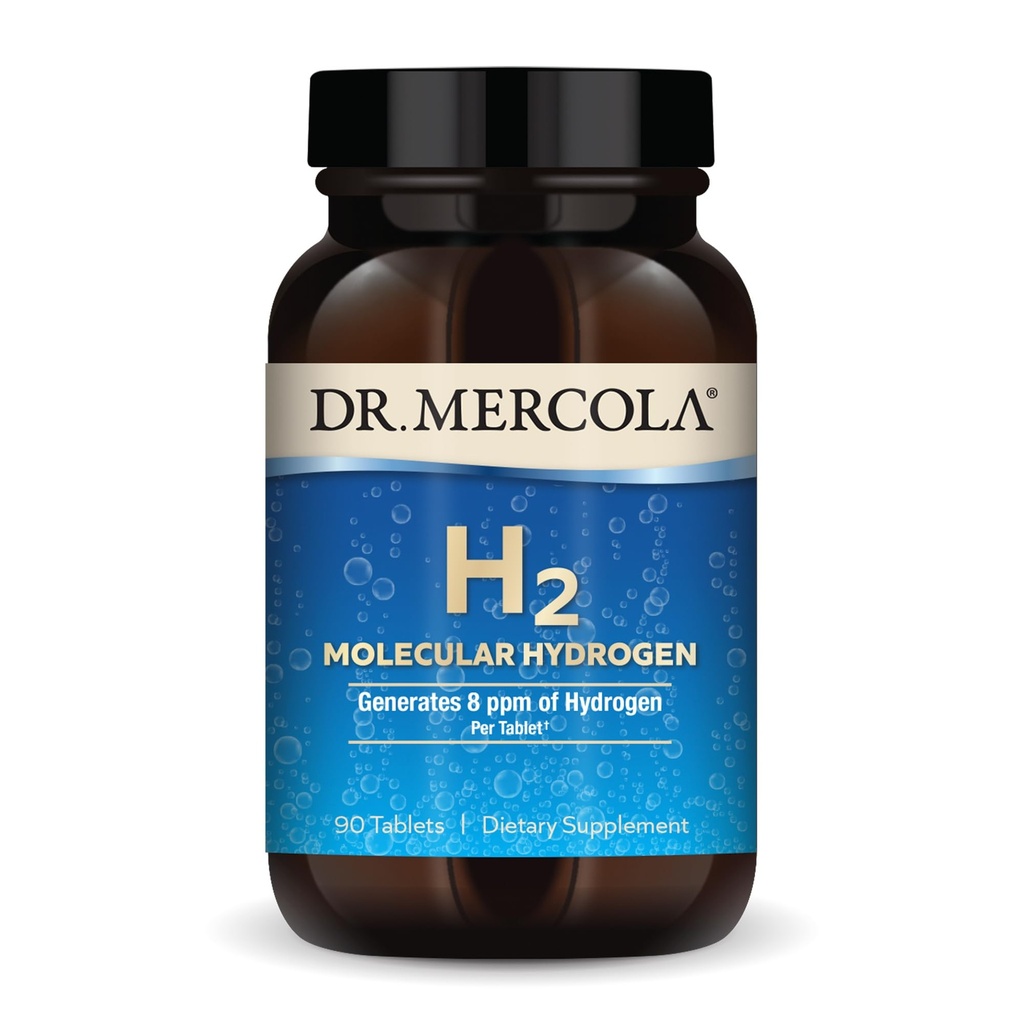 Dr. Mercola H2 Molekulārais ūdeņradis - atbalsta veselīgu novecošanās, šūnu enerģija un smadzeņu veselība - ar elementāru magniju - bez ĢMO, bez lipekļa un sojas - 90 tabletes (90 Servē)