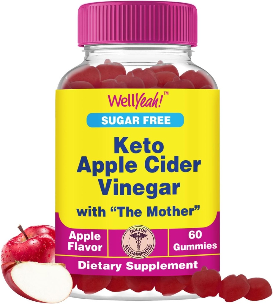 WellJā Bez cukura Ābolu Sidra Etiķis Etiķis Gumijas - 500 mg -- Keto ACV Gummies -- Apple Sidra Etiķis ar māti -- Vegan, ne ĢMO -- 60 Skaits