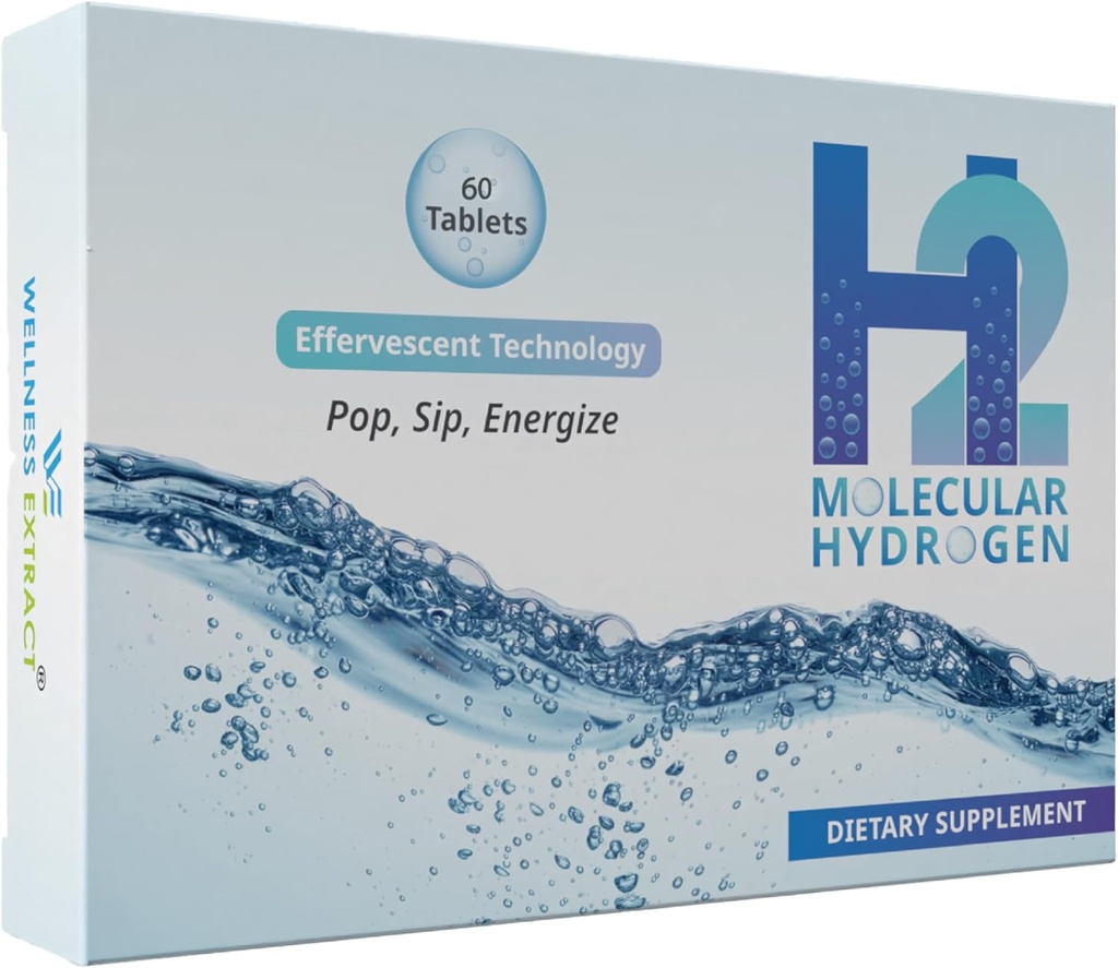 Wellness Extract H2 Molecular Hydrogen Ūdens Tabletes ar putojošu tehnoloģiju veselīgai hidratācijai, optimālai enerģijai un vielmaiņas atbalstam; 8 PPM. (60, Neuzliesmojošs)