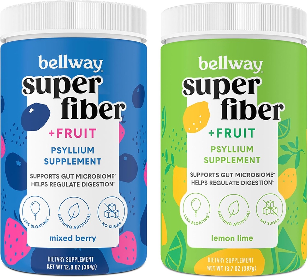 Bellway Super Fiber pulveris + augļi, bez cukura Organic Psyllium Husk pulveris Fiber papildinājums regularitātei, uzputošanas Reljefs & Gut veselība, ne-GMO, Jauktas berzes un citrona Laima