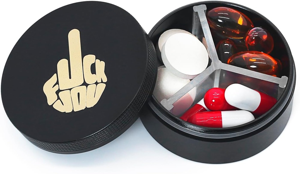 Small Pill Case 3 nodalījumi, metāla apaļas Portable Pill kaste, ūdensnecaurlaidīgs Travel Pill organizētājs, Pocket Purse Medicine Vitamīna turētājs EDC Konteiners (Melns ar pirkstu)