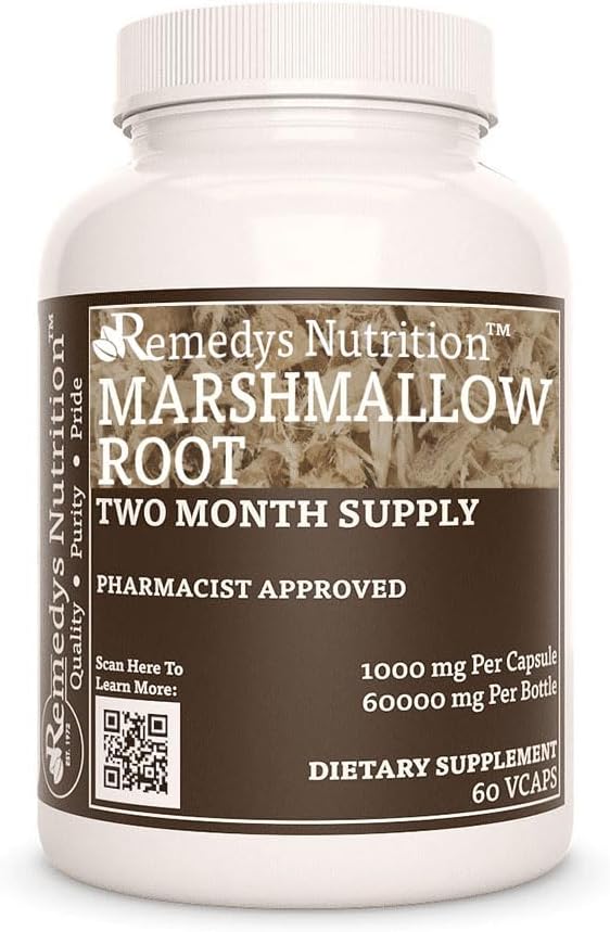 Ārstniecības augu uzturs Marshmallow Sakne - 1000 mg, 60 Vegan kapsulas Ārstniecības augu uztura papildinājums - Divu mēnešu piegādes