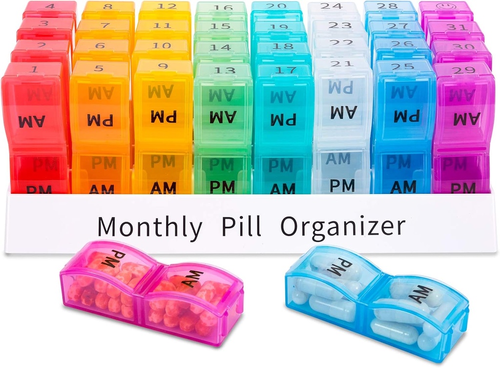 ASprink Mēneša Pill Organizators 2 Reizes Diena,30 Diena Mēneša Pill Box AM PM,31 Day Pill Case Maziedalījumi, lai tur vitamīnus,Ceļot Medicīna Organizators,31 Day Pill Organizators Divas reizes dienā