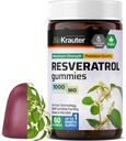 BIO KRAUTER Resveratrol Gumies - 1000 mg Stiprums - 60 Vegan Chews - 98% Pure Trans Resveratrol Papildinājums - Antioksidantu atbalsts