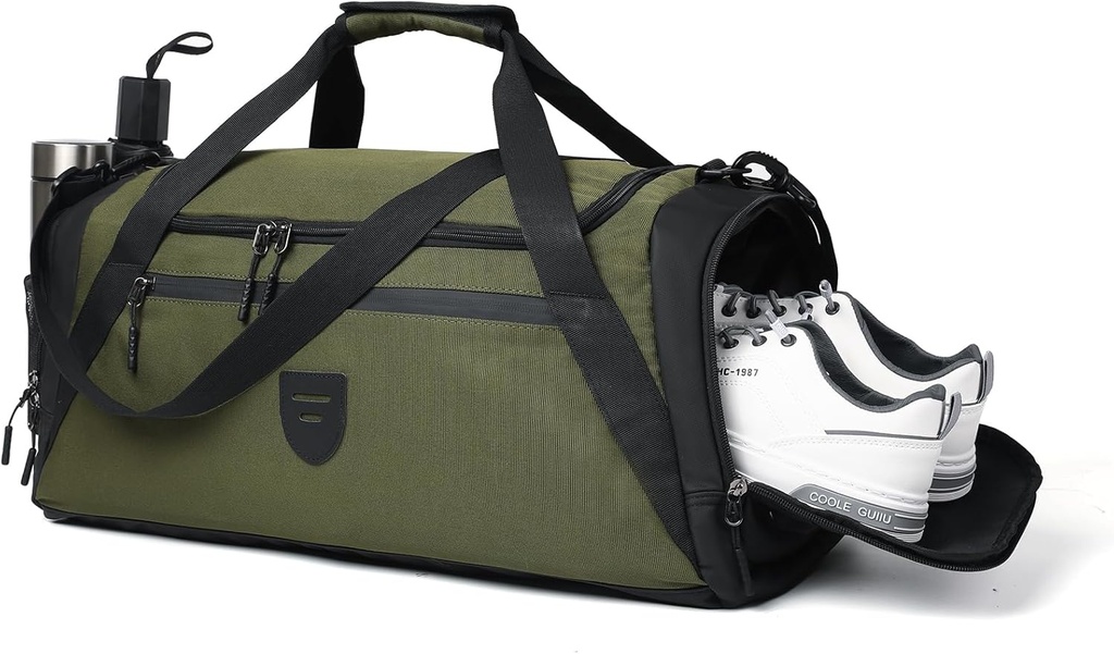 Vingrošanas somas vīriešiem un sievietēm, liels duffle soma vīriešiem Travel, Weekend Nakšņošanas soma ar kurpju nodalījumu un slapju kabatu, ūdensizturīgs sporta duffle Bag Gymbag A-TD-003-Green