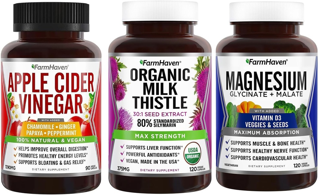FarmHaven Apple Cider Etiķis Kapsulas ar ingveru un magnija glikolātu un malātu kompleksu w/Vitamin D3 & Milk Datele Kapsulas