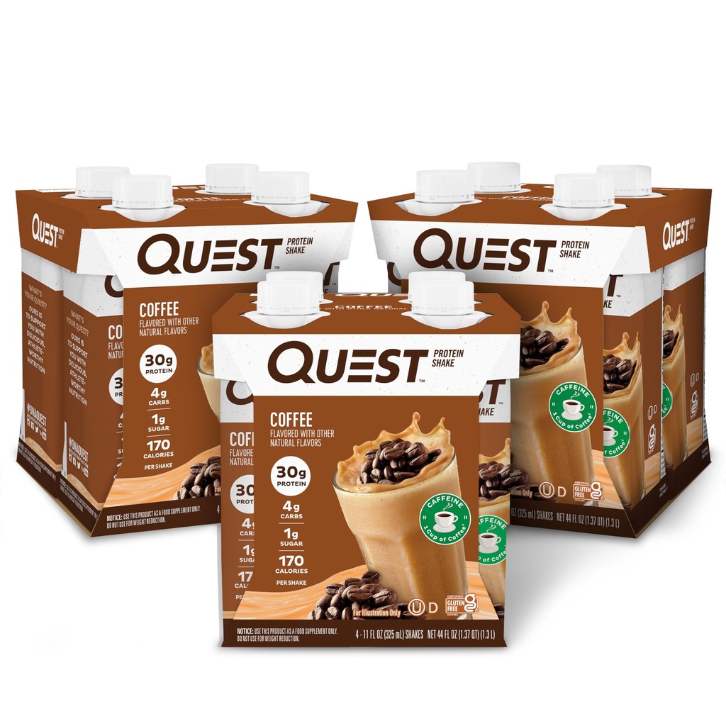 Quest Uzturs gatavs dzert Kafijas proteīns Sakratiet, 30g Olbaltumvielas, 4g ogļhidrāti, 1g cukura, bez lipekļa, Keto Friendly, 4 skaits (iepakojums no 3)