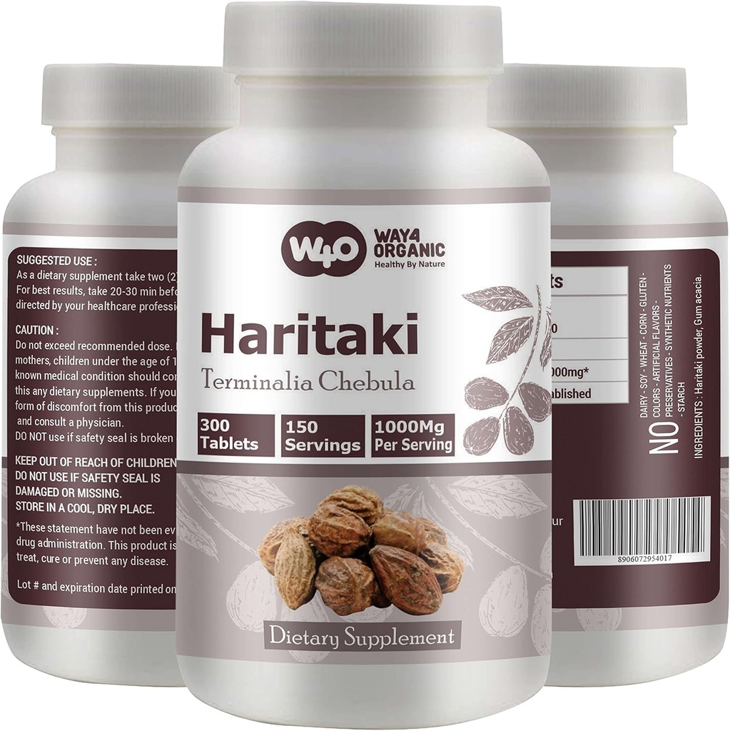 Haritaki kapsulas (tabletes) – Terminalia Chebula, 300 tabletes, 150 Kalpojumi, 1000 mg (1. iepakojums)