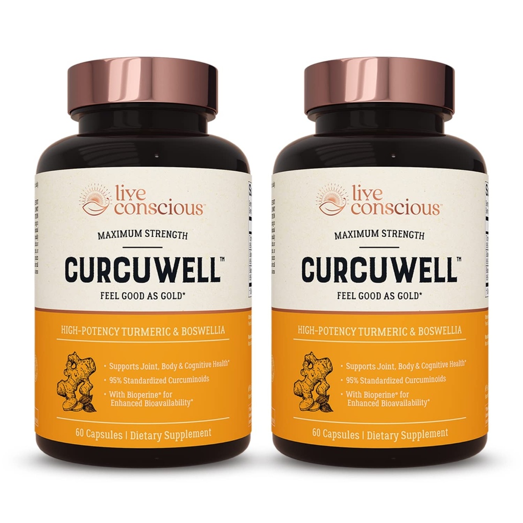 Live Consulcious CurcuWell - Kurkumīns un Boswellia Blend ; maksimālā stipruma locītavu, ķermeņa un kognitīvais atbalsts - 60 dienu piegādes (2-Pack)