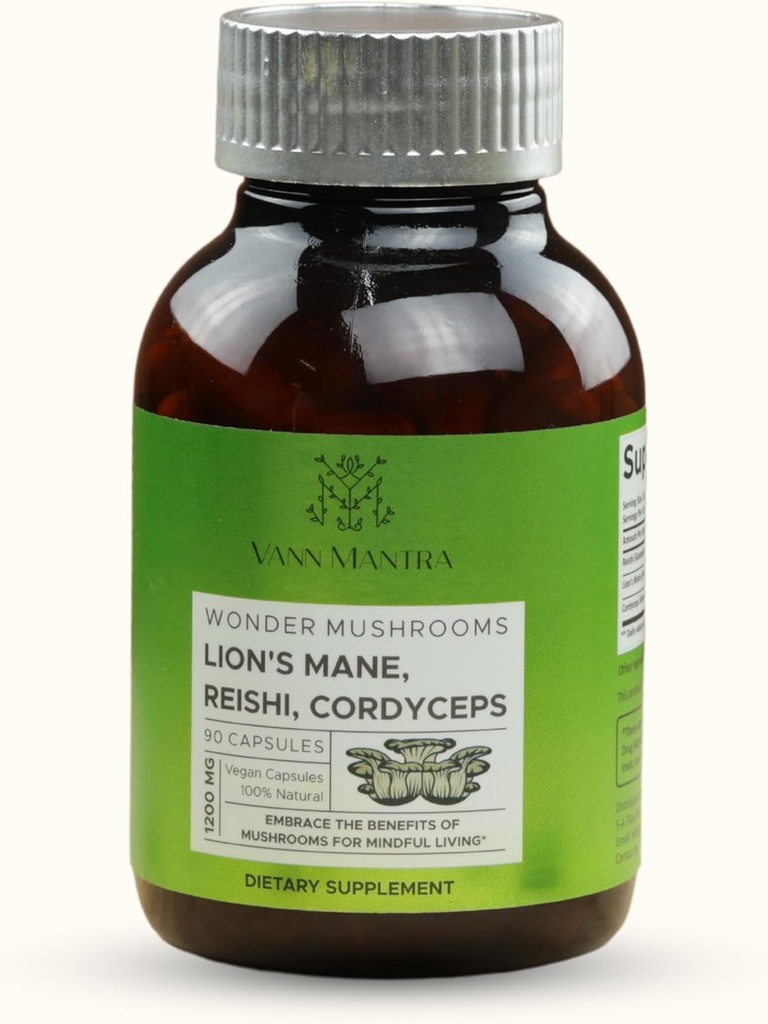 Lion's Mane sēņu papildinājums - 1200mg, 90 Vegan kapsulas - atbalsta atmiņas, garīgo skaidrību, fokuss, un koncentrēšanās - kognitīvās funkcijas pastiprinātājs - dabas smadzeņu veselības formula