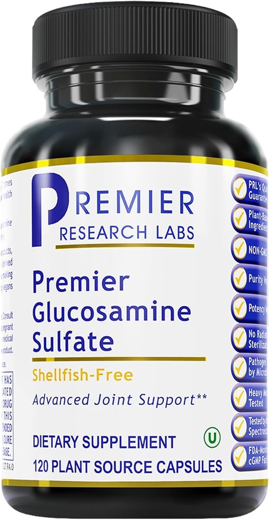 Premier Research Labs Glucosamine Sulfate - Bez čaulgliemju Glucosamine Sulfate Kapsulas locītavu atbalstam, Savienoto audu veselība, 750 mg Per Serving, Vegan Friendly - 120 Veģetārās kapsulas
