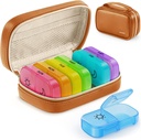 AUVON Weekly Pill organizētājs 2 Reizi dienā ar PU Ādas soma, Travel AM PM Pill Box 7 Diena ar vienu pusi lielu atvēršanas dizains viegli pildījuma, portatīvo Pill kaste vitamīnu, Medication, papildinājumi