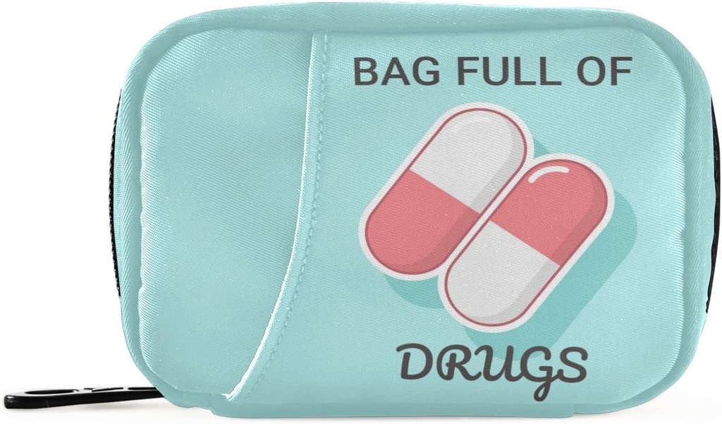Naanle Medical Pill Pill Box 7 Day Case Bag Travel Organizators ar rāvējslēdzēju Portatīvs Nedēļas Kompakts Izmērs Vitamīnu Papildinājums Turētājs Karikatūra Zila Balta 4.6 x 3.14 x 1.88 Inch, 1.0 Skaits