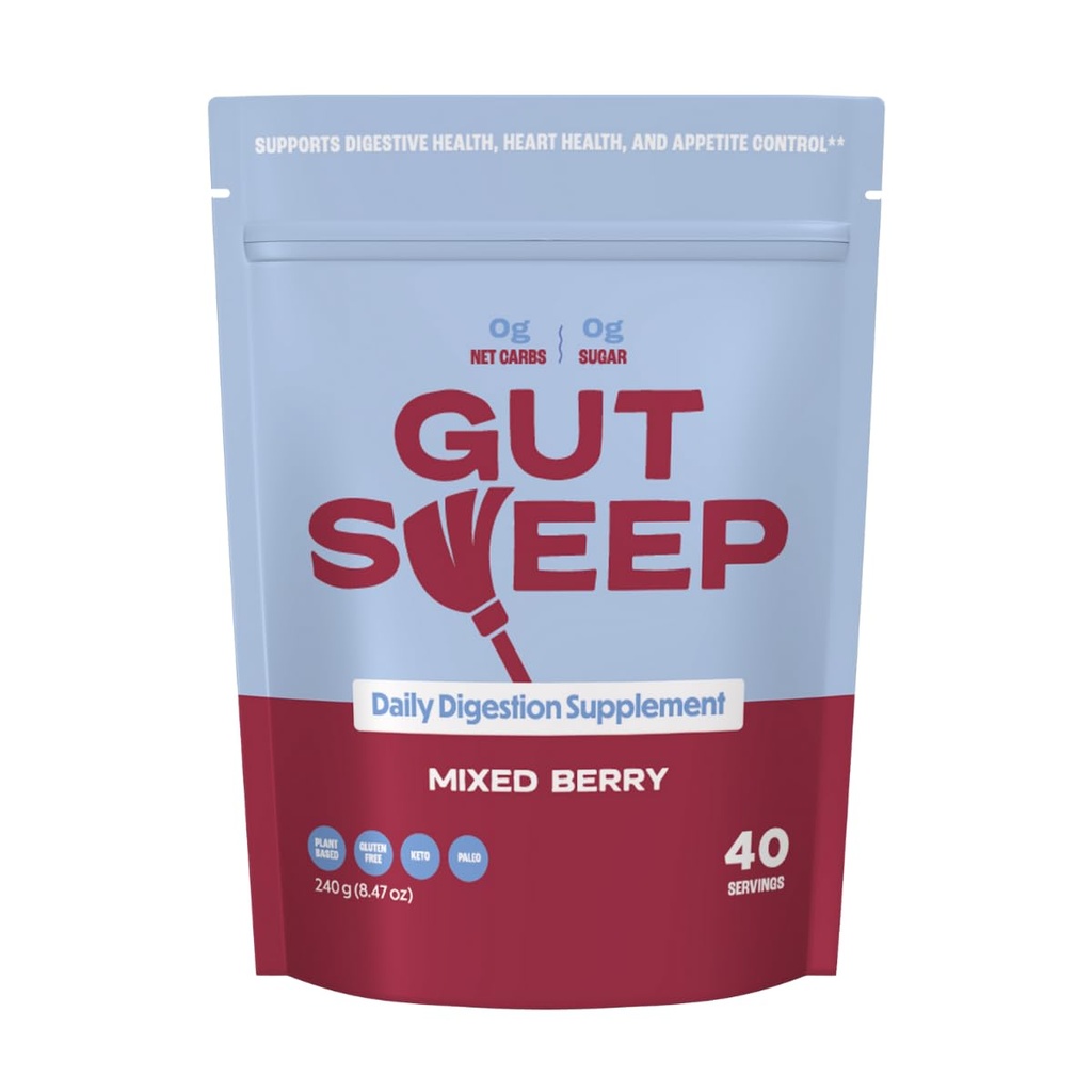 Gut Sweep - Ikdienas gremošanas papildinājums - Psyllium Husk Fiber - Atbalsta Apetīta kontrole - Uz lipekļa bāzes - Keto & Paleo Friendly - 40 Kalpo - Jauktas ogas