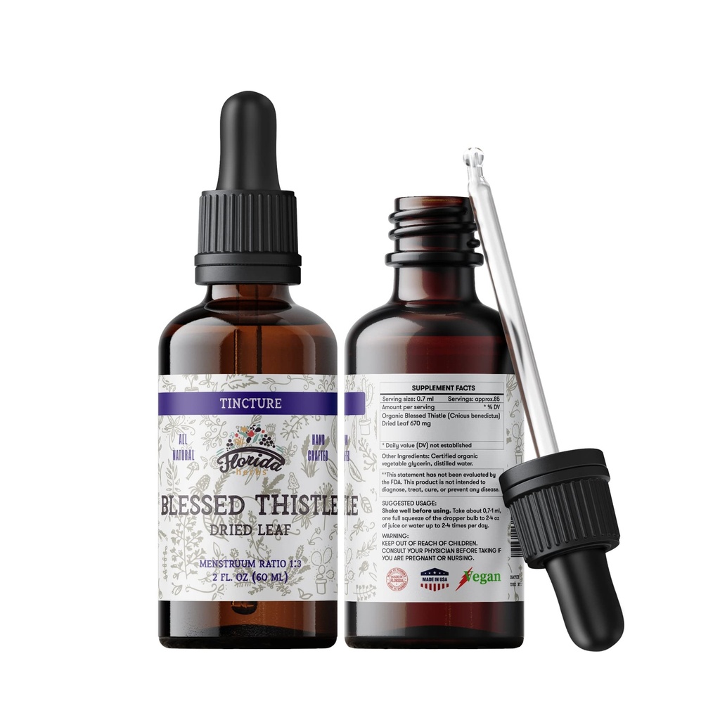 Vissvētākais Thistle Tincture, Organic Vissvētākais Thistle Extract (Cnicus benedictus) Augu Papildinājums, Ne-ĢMO Auksti presētu Organisko Dārzeņu Glicerīns, 700 mg, 2 oz (60 ml)