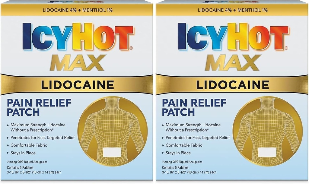 Icy Hot Max stiprums Lidokaīna sāpju atvieglojums Patch (5 Skaits) Penetrates ātri, mērķtiecīgs atvieglojumu (iepakojums no 2)