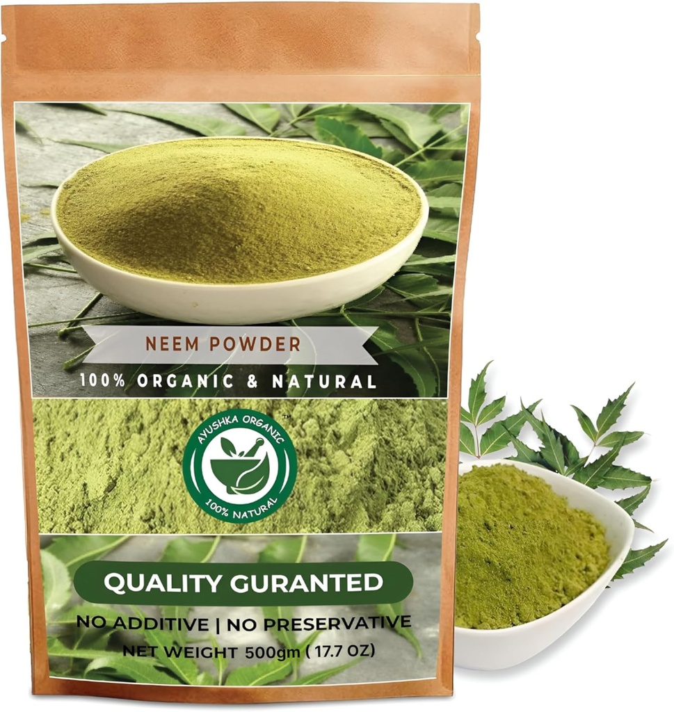 Neem Pulveris - Azadirachta Indica - Dabīgs augu papildinājums ādas un matu kopšanai (17.7 OZ ) 500 gm)
