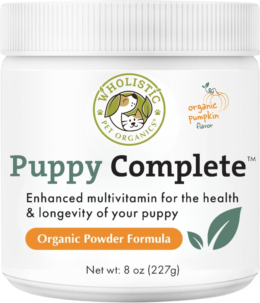 Wholistic Pet Organics Puppy Complete - Suņu Multivitamīnu Pulveris - 8 Oz - Daily Dog Vitamīni & Papildinājumi Homemade Food - Imūnsistēma, āda, Apvalks un vispārējā veselība - Mazi un lieli Šķirņu Kupi