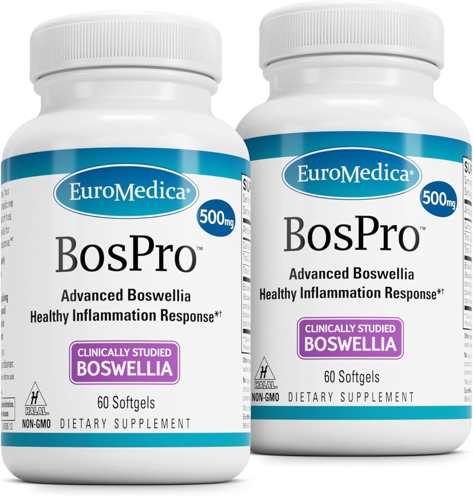 EuroMedica BosPro - Boswellia Serrata ekstrakta papildinājums - Uztura papildinājums veselīgam plaušu atbalstam - Augu Papildformula - 60 Softgels, 2 Pack (120 Softgels)