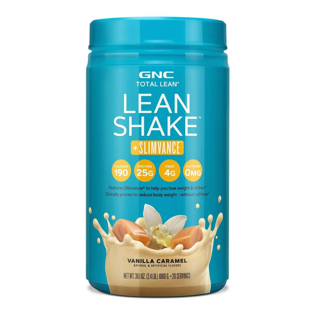 GNC kopējais Lean Shake + niecīgs, kofeīns bez proteīna pulveris, palīdz samazināt ķermeņa svaru, Vanilla Karamele, 20 Kalpo