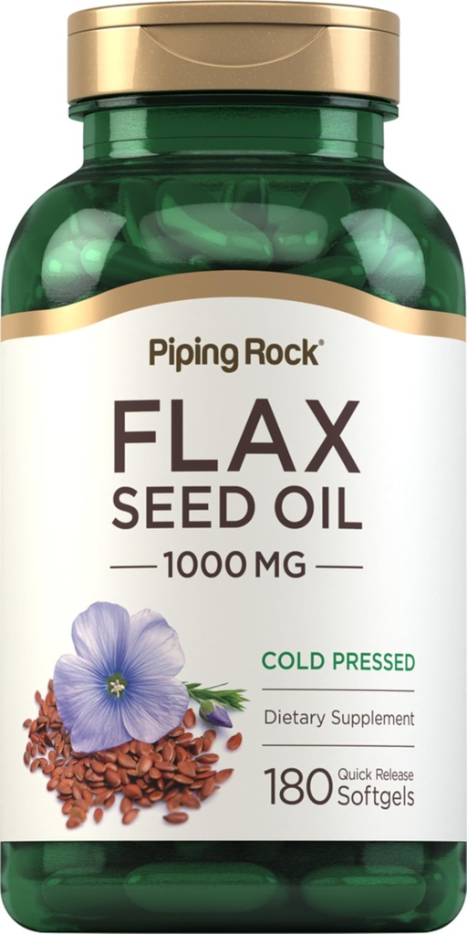 Piping Rock Linsēklu eļļa 1000mg Softgel Kapsulas                   - 180 Skaits - ) Auksti spiests papildinājums - , Nav GMO, bez lipekļa