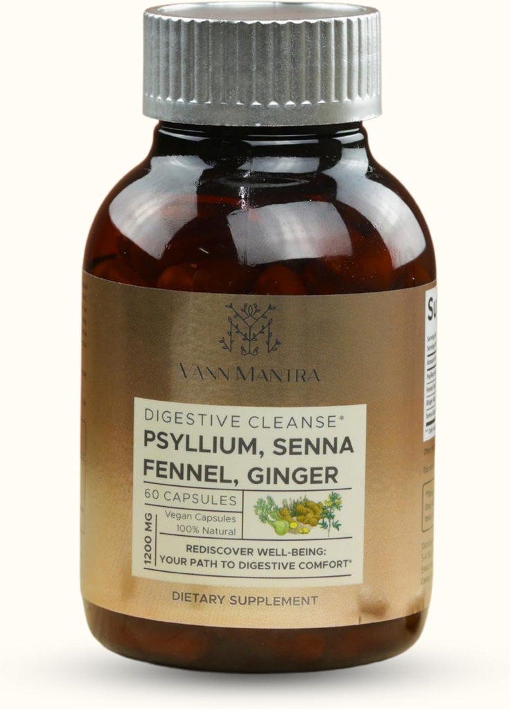 Gremošanas Attīriet Kapsulas - 1200mg Psillijs, Senna, Fenhelis, Ingvera ekstrakts - 60 Skaits, Dabīgs Digestive & Health Support Papildinājums, Gentle Bowel Movement Aid - Vegan Formula līdzsvaroto Gut Health