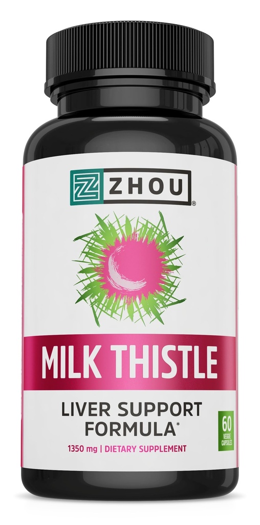 Zhou Milk Thistle - Aknu veselības papildinājums, Silymarin Milk Thistle ekstrakts un pulveris vīriešiem un sievietēm, augu tīrīt atbalsts, vielmaiņas veselība - 60 Vegetarian kapsulas