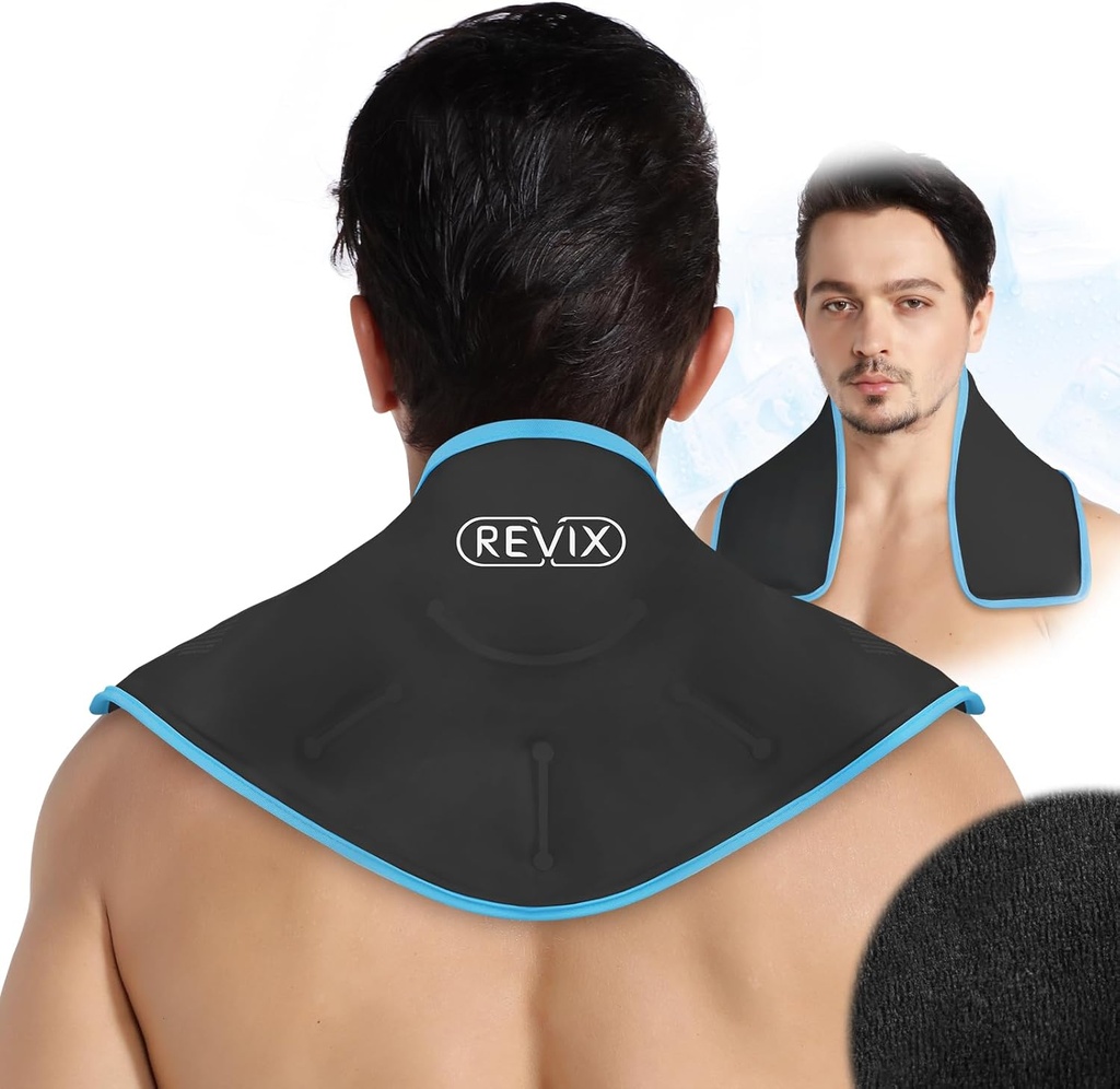 REVIX Neck Ice Wrap ledus paka kaklā un plecos, terapija elastības un mobilitātes veicināšanai, karsti auksti želejas pakas, kas izmantojamas atkārtoti pēc treniņa, melna