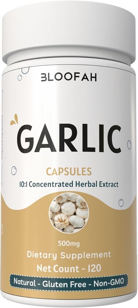 Ķiploku kapsulas 500mg -- Koncentrēts 10:1 Ekstrakta pulveris -- Allium sativum --- Non-GMO, bez lipekļa --- Nav Mākslīgo piedevu -- GMP- Sertificēts -- Odorless & Viegli lietojams (120 Skaits (Iepakojums no 1))