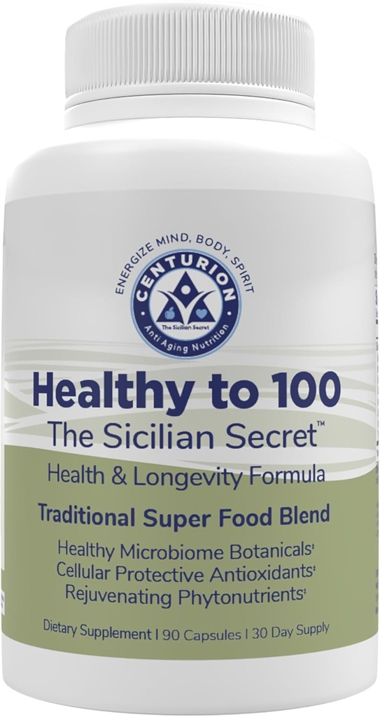 Vesels līdz 100, Sicīlijas noslēpums Vidusjūras Diēta, Superfood, Atbalsta Veselīgs Dzīvesveids, (ar Resveratrol, Rozmarīns, Vīnogu sēklu ekstrakts, Bergamotes ekstrakts) Boost Immunity, 90 Kapsulas, 30 Kalpo