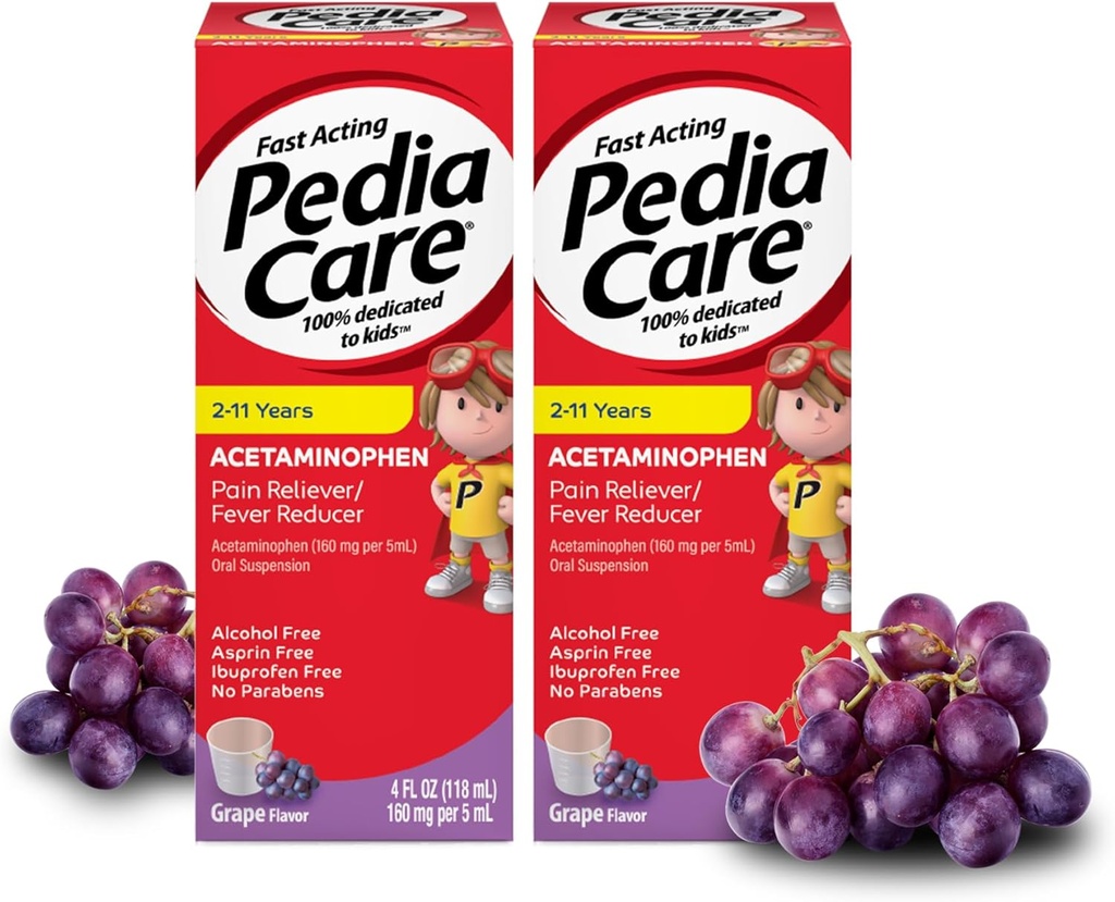 Ātras darbības bērnu sāpes Reliver / bērnu Drudzis Reducer ar acetaminofēns orāla suspensija, laikmets 2-11, Nulle alkohola vai aspirīna vai Ibuprofēns, Vīnogu Flavor, 4 fl oz (2 iepakojums)