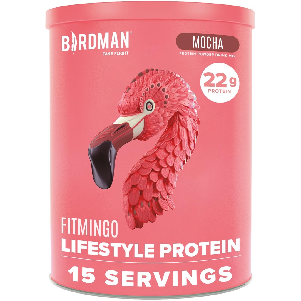 BIRDMAN Fitmingo Vegan Olbaltumvielu pulveris ar inozitolu, kolagēna pastiprinātājiem, hialuronskābi un vitamīniem; zems ogļhidrātu saturs; bez piena; zems kaloriju saturs; 23g melleņu proteīna pulveris ar mioinozitolu.