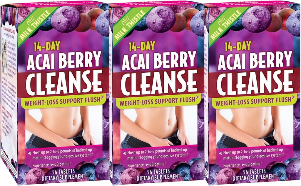 Lietišķais uzturs 14 dienu Acai Berry Cleanse - 56 tabletes, iepakojumā 3 - Svars-Loss Atbalsts Piesārtums + Piena dadži - 84 Kopējais serviss