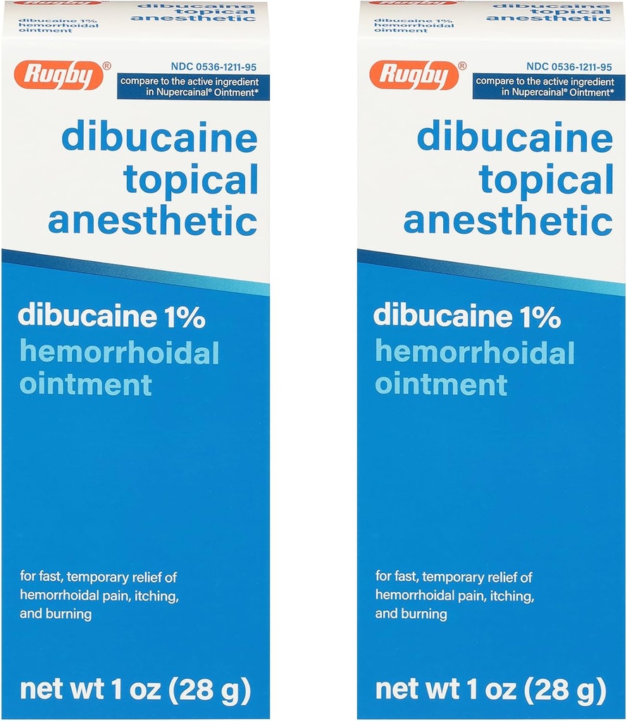 Rugby Dibucaine Topiskā anestēzija 1% Hemorrhoid Ziede - sāpju remdēšanas krēms niezei un dedzināšanai, hemorrhoid ārstēšana, niezes novēršanas krēms 1 Oz (2 iepakojums)