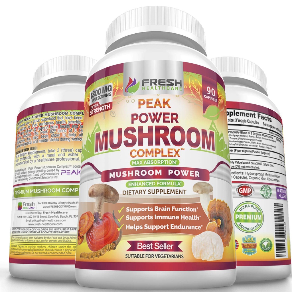 SVAIGAS VESELĪBAS APRŪPES Sēņu Papildinājums - Lauvas Mane, Cordyceps, Reishi, Turkey Aste, un Shitake - Imūns un smadzeņu atbalsts - Maksimālais spēks Sēņu Papildinājums - 90 Vegan Kapsulas