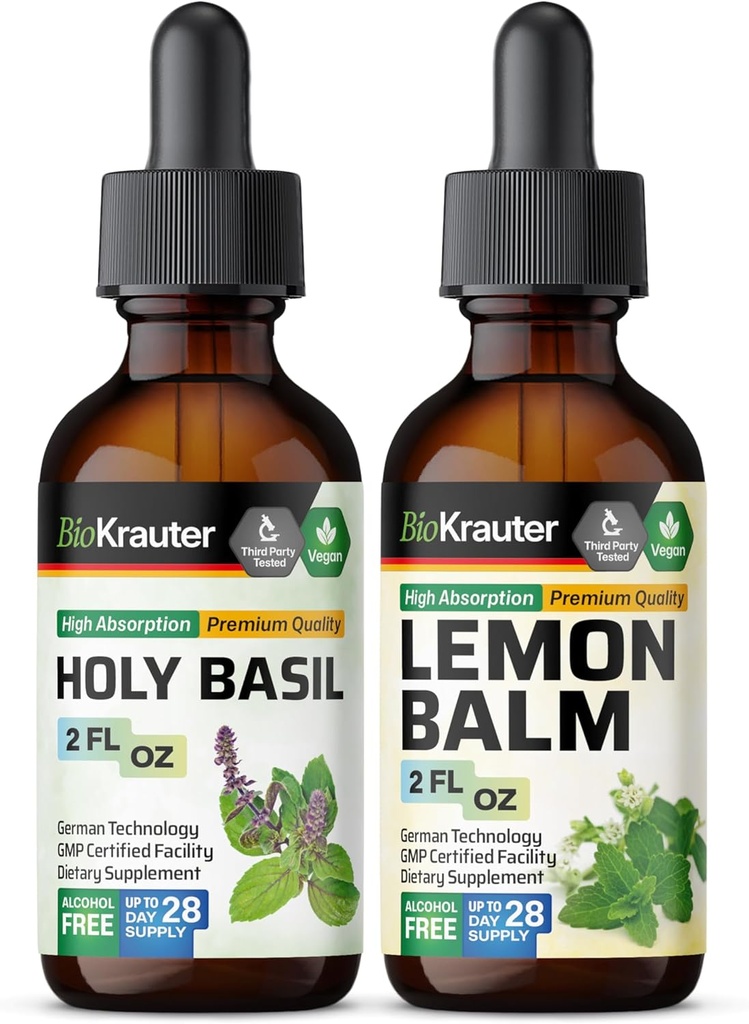 BIO KRATER Holy Basil Tincture 2 Fl. Oz. & Lemon Balm Tincture 2 Fl. Oz.