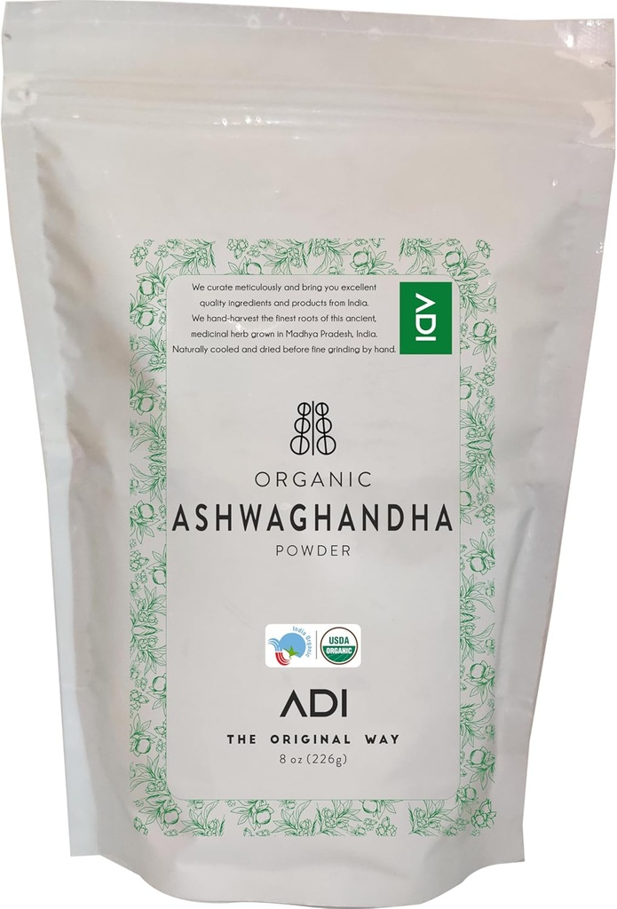 ADI USDA Certified Organic Ashwagandha pulveris - 8oz